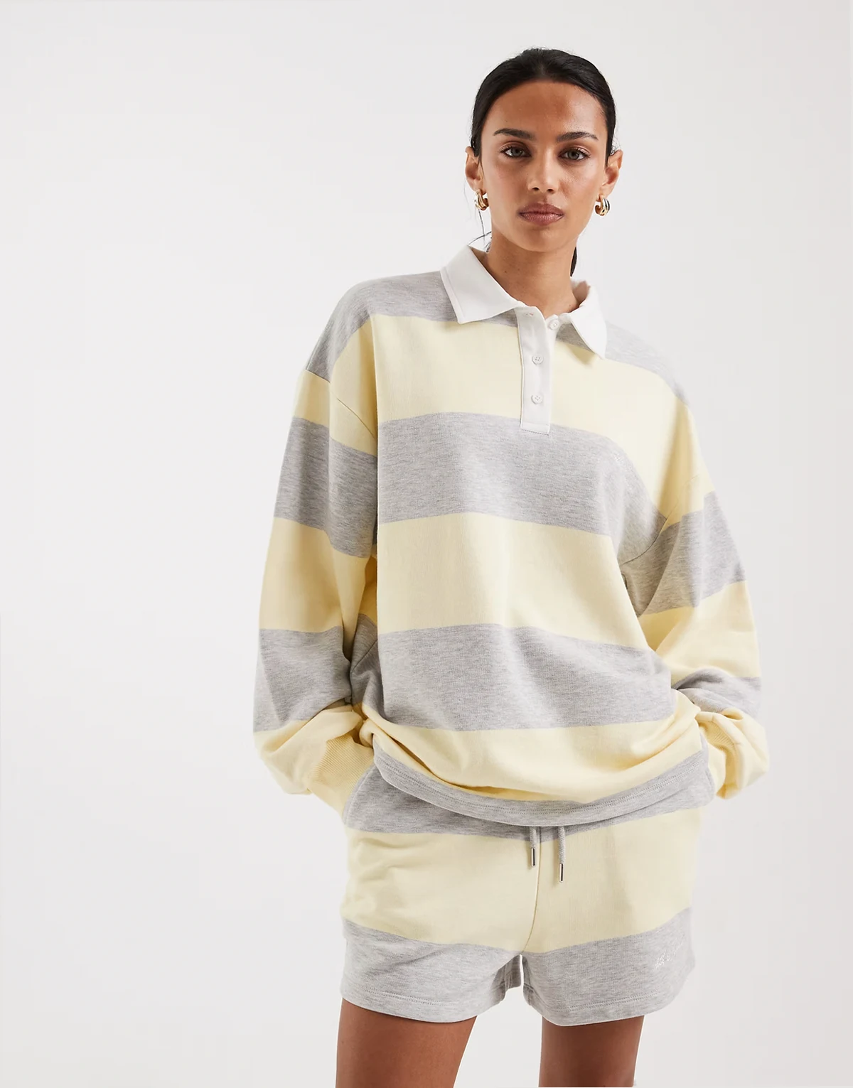 collared rugby sweatshirt in yellow & gray stripe - part of a set