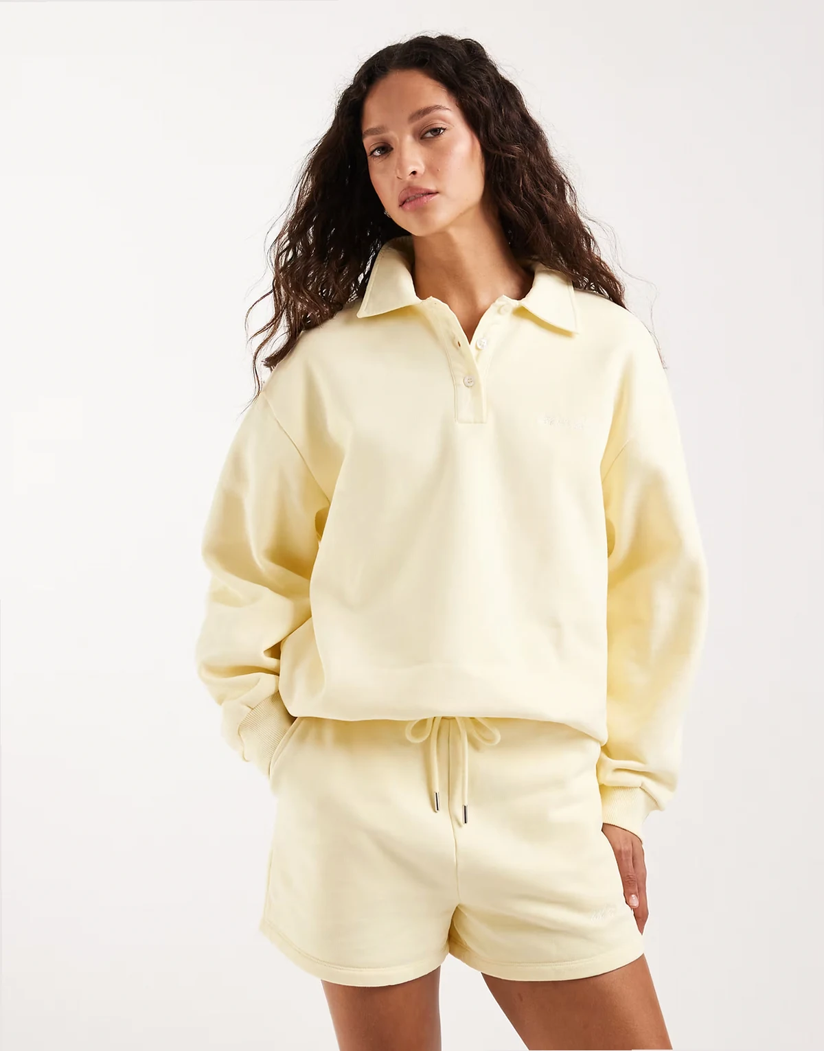 cotton embroidered logo collared polo sweatshirt in yellow - part of a set
