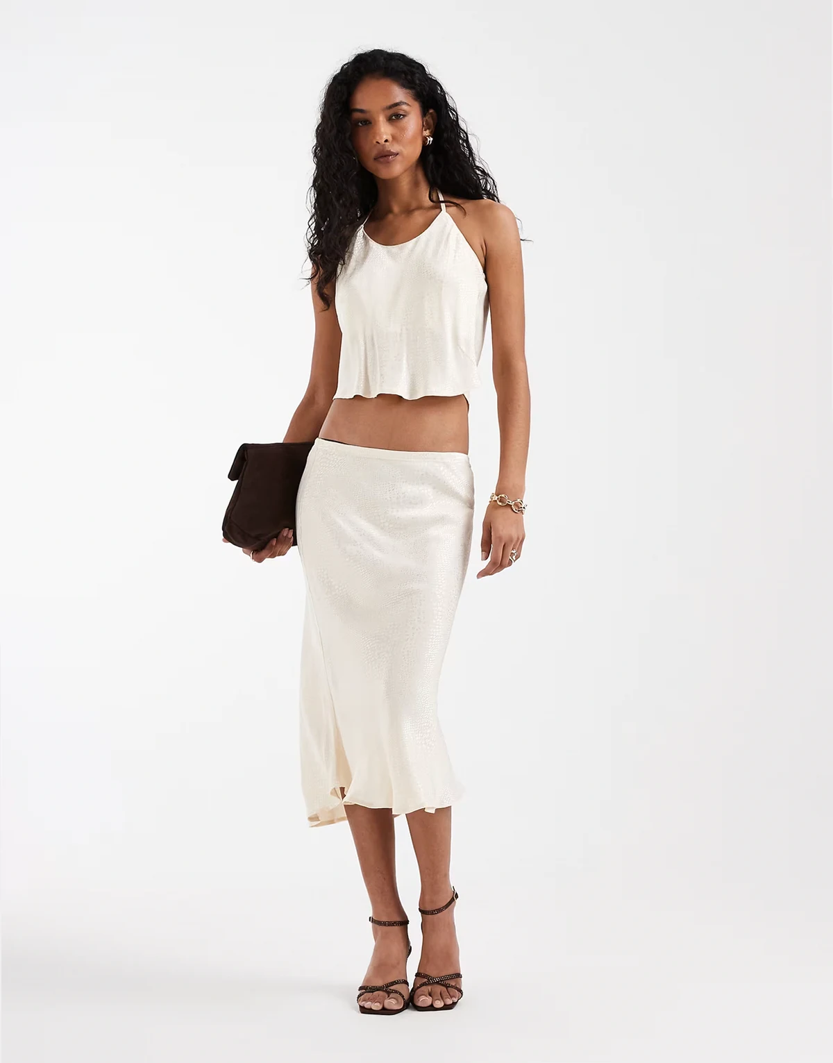 snake jacquard 90's slip skirt in champagne