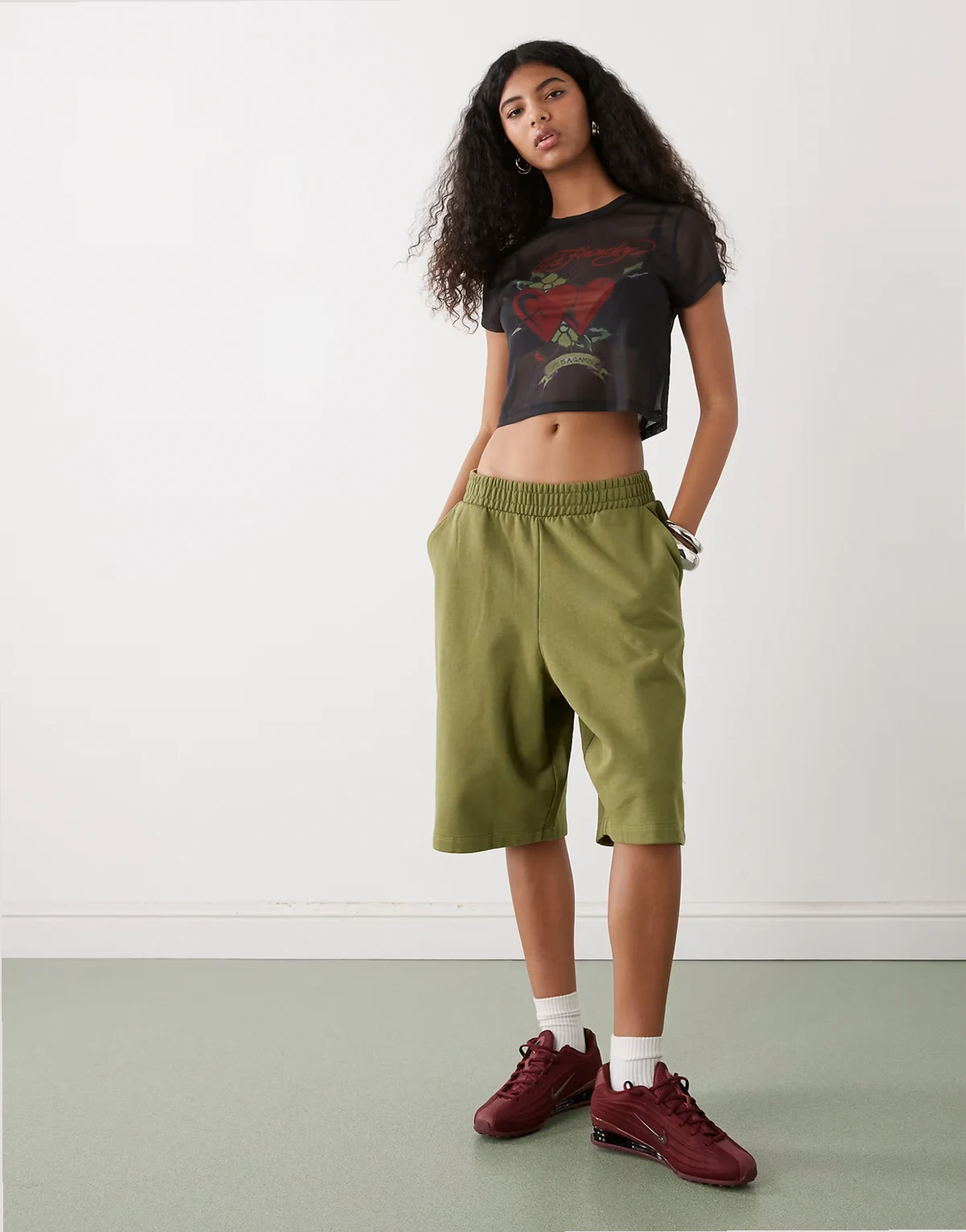 Circular Design Collection longline sweat shorts in khaki