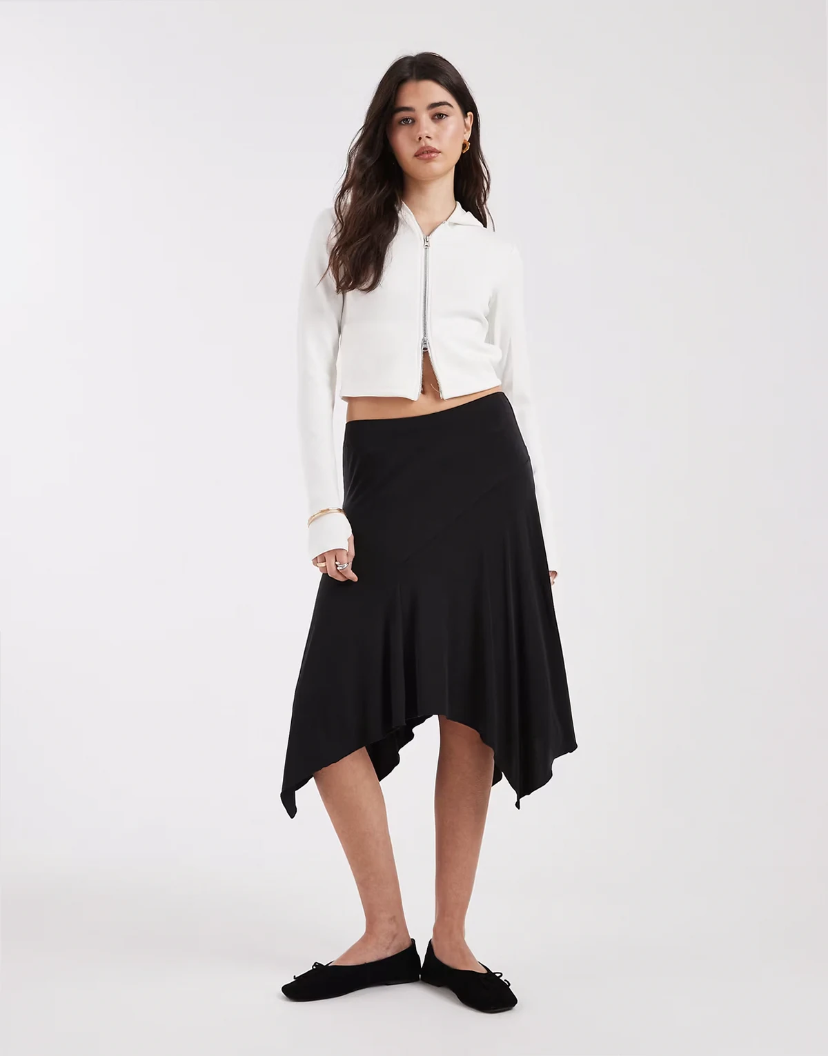 Cotton On sandy asymmetric midi skirt in black