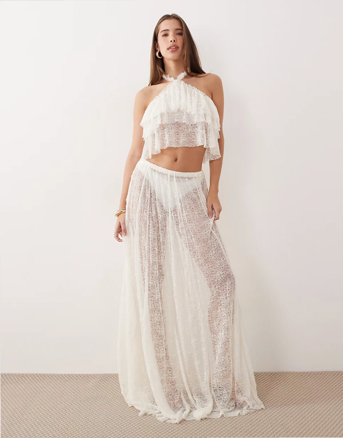 sheer lace maxi skirt in ivory - part of a set
