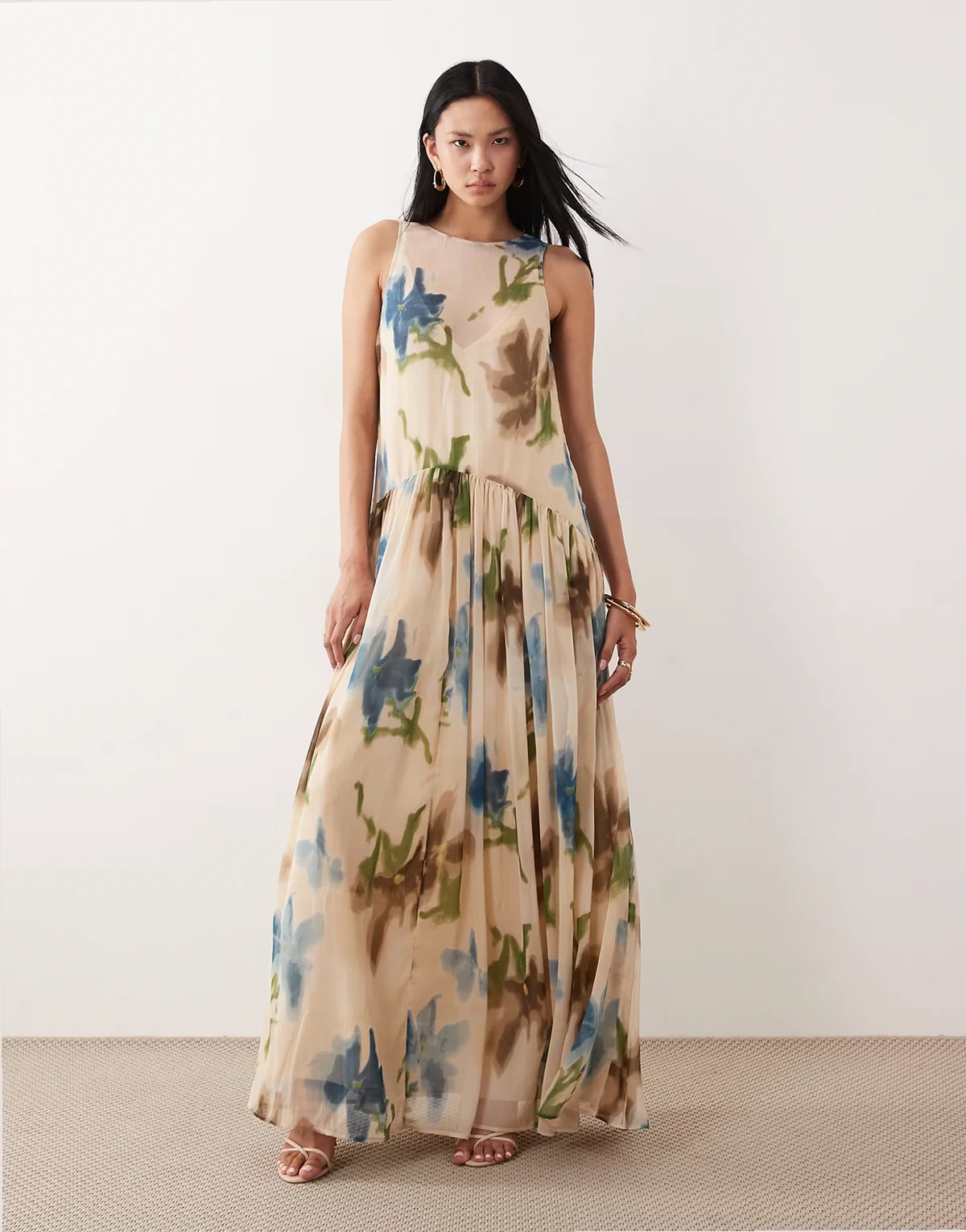 ASOS DESIGN Tall – Różowa luźna sukienka maxi o fasonie bokserki w kwiatowy wzór