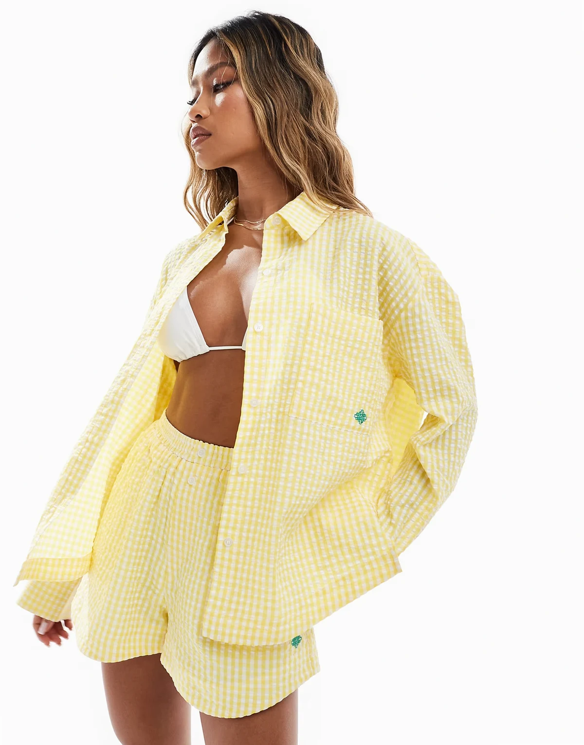 oversized gingham shirt in yellow - part of a set