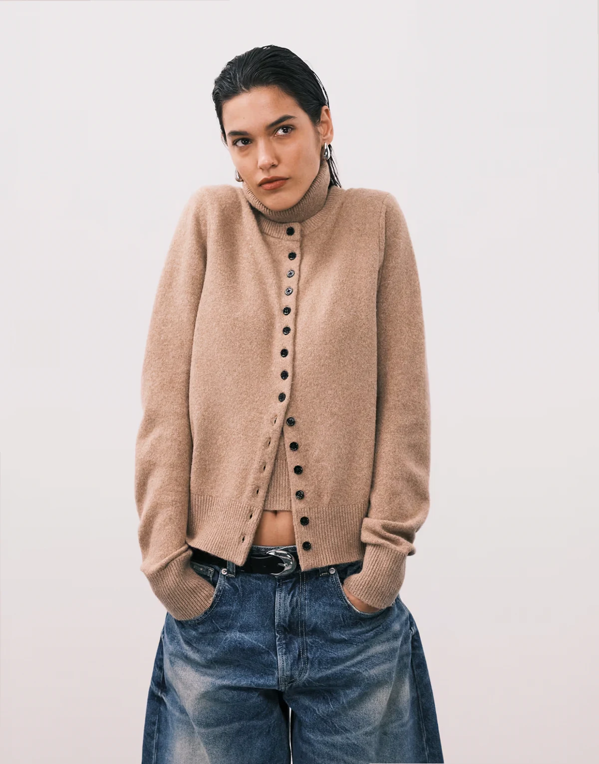 fitted cardigan in camel - part of a set