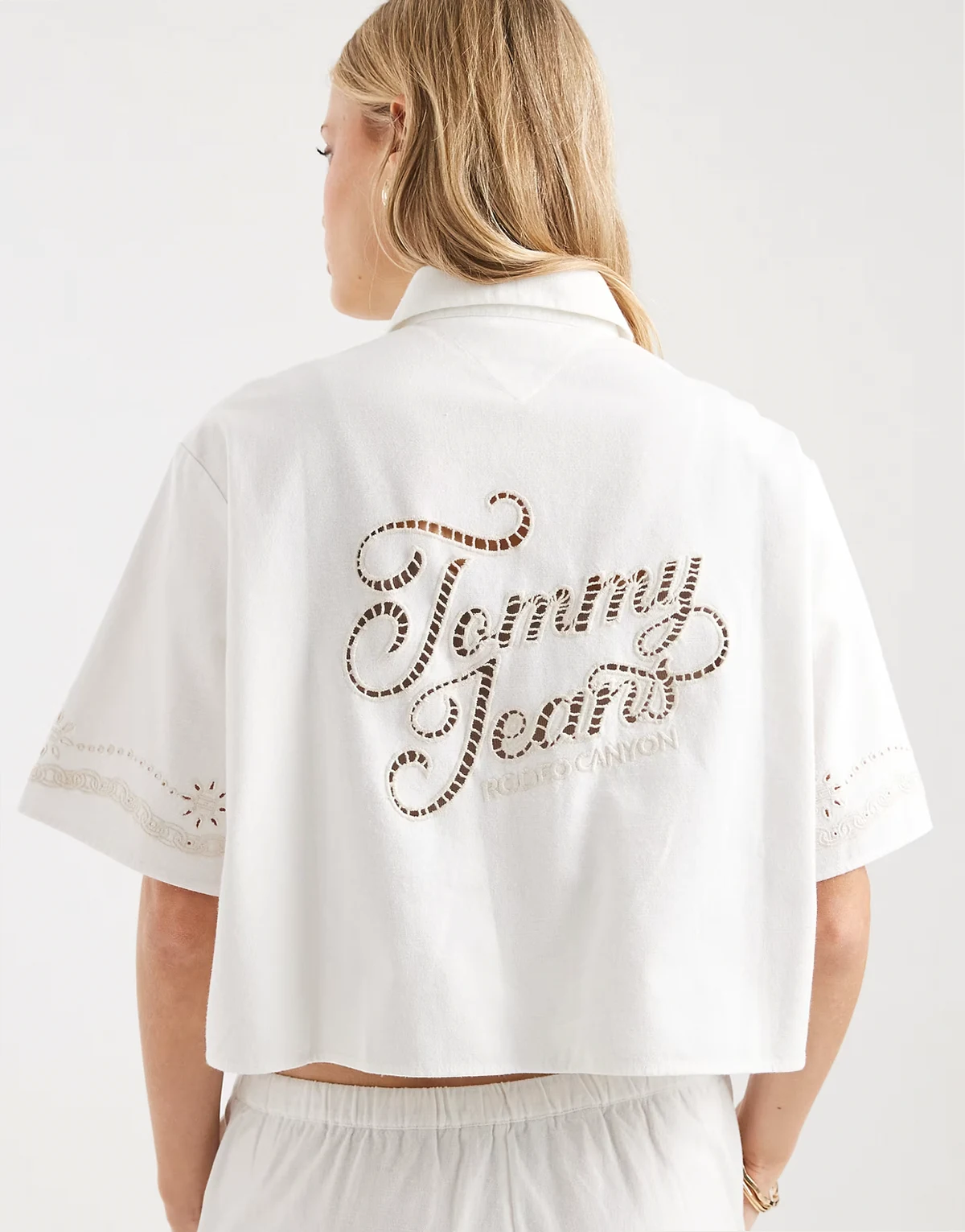 linen blend shirt with eyelet detailing in cream - part of a set