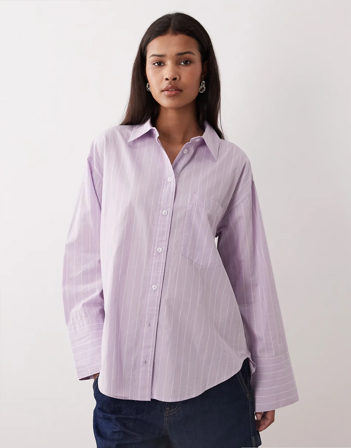 pure cotton poplin shirt in lilac stripe