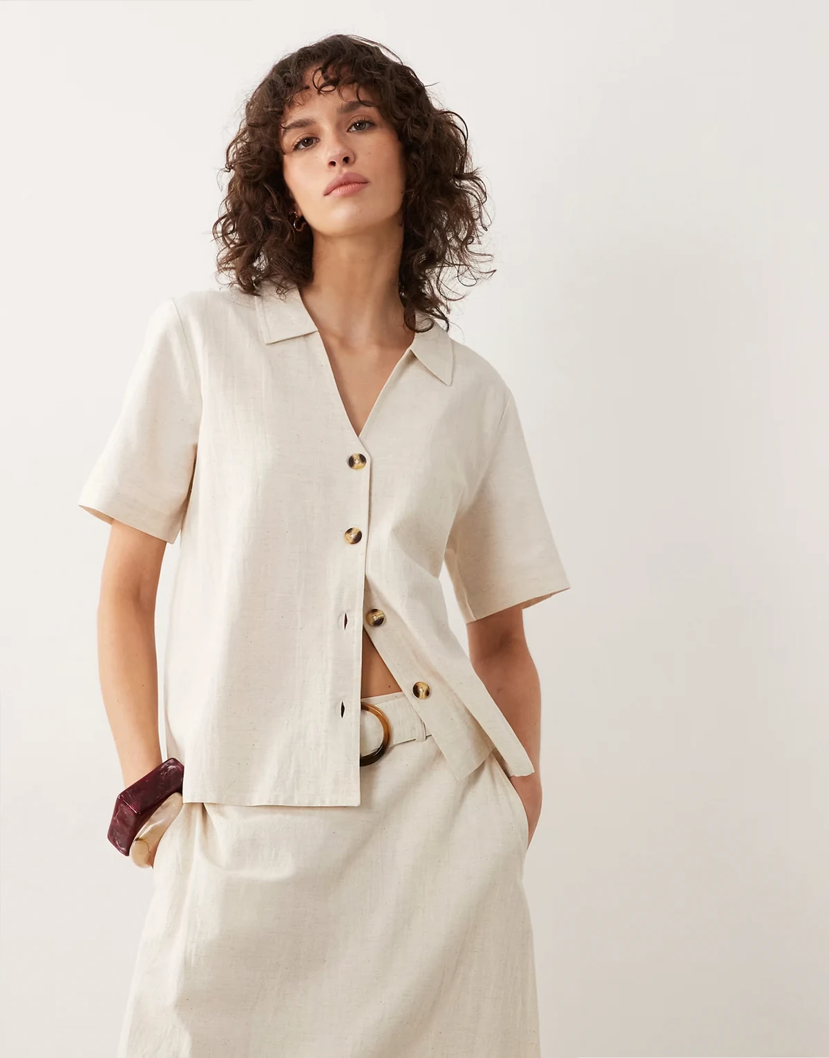 boxy shirt with linen in oatmeal - part of a set