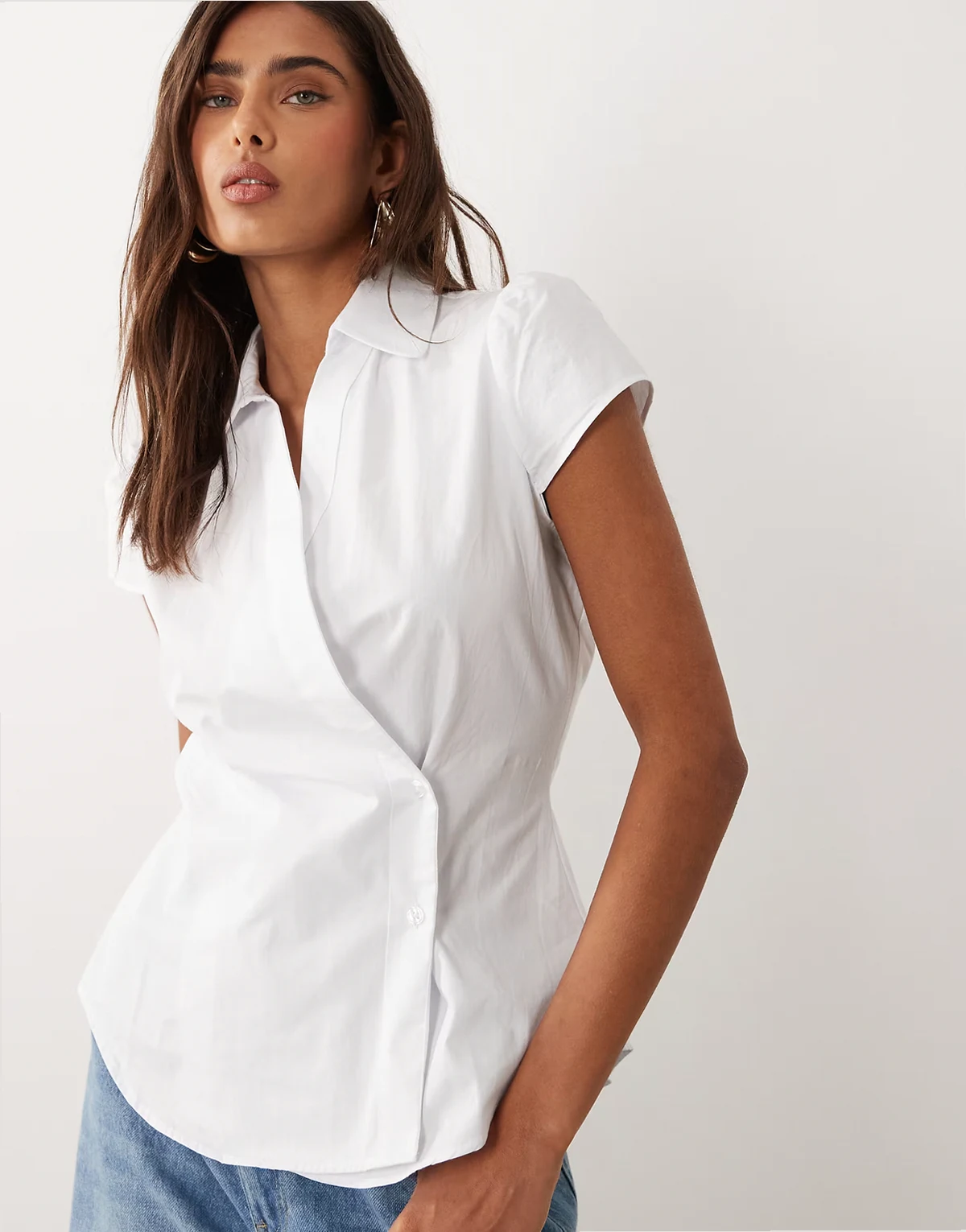 cap sleeve wrap shirt in white