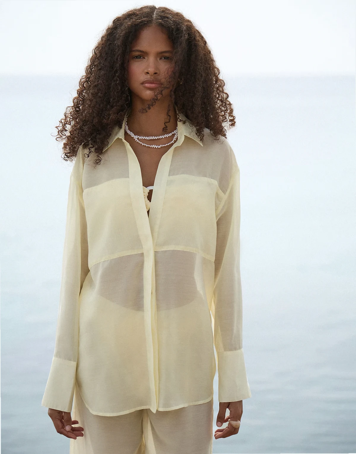 semi sheer longline beach shirt in yellow - part of a set