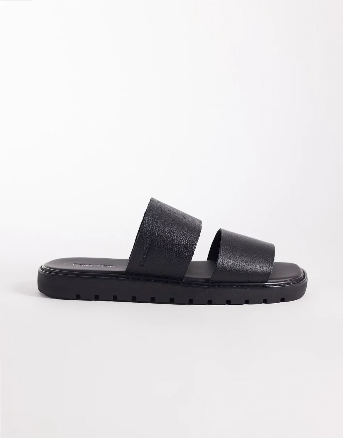 – Sandalen aus echtem Leder in Schwarz mit zwei Riemen