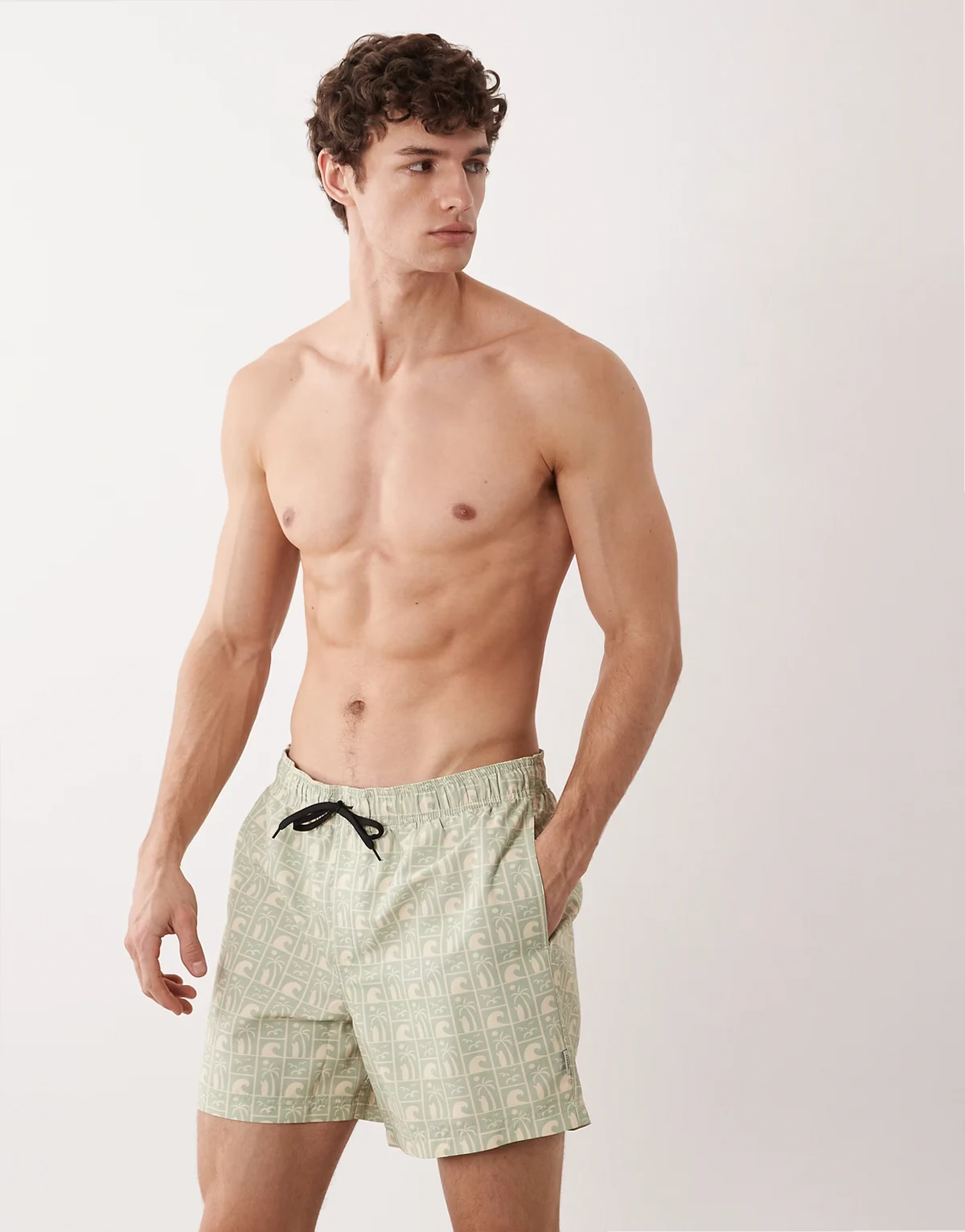 swim shorts with surf print in green