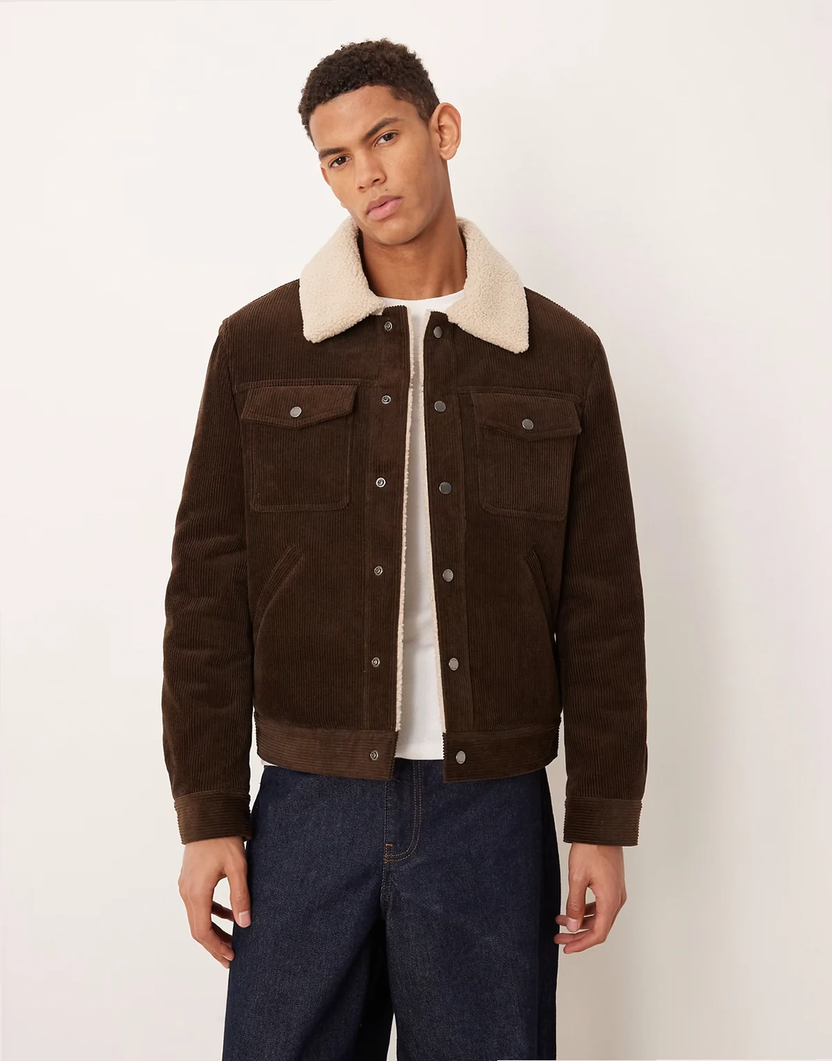 100% cotton cord jacket with borg collar in dark brown