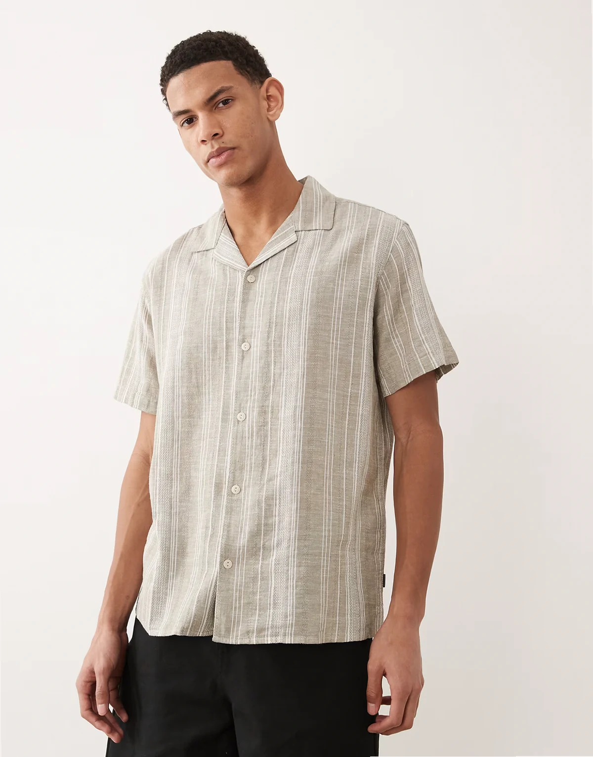 Premium linen blend textured stripe shirt in light gray