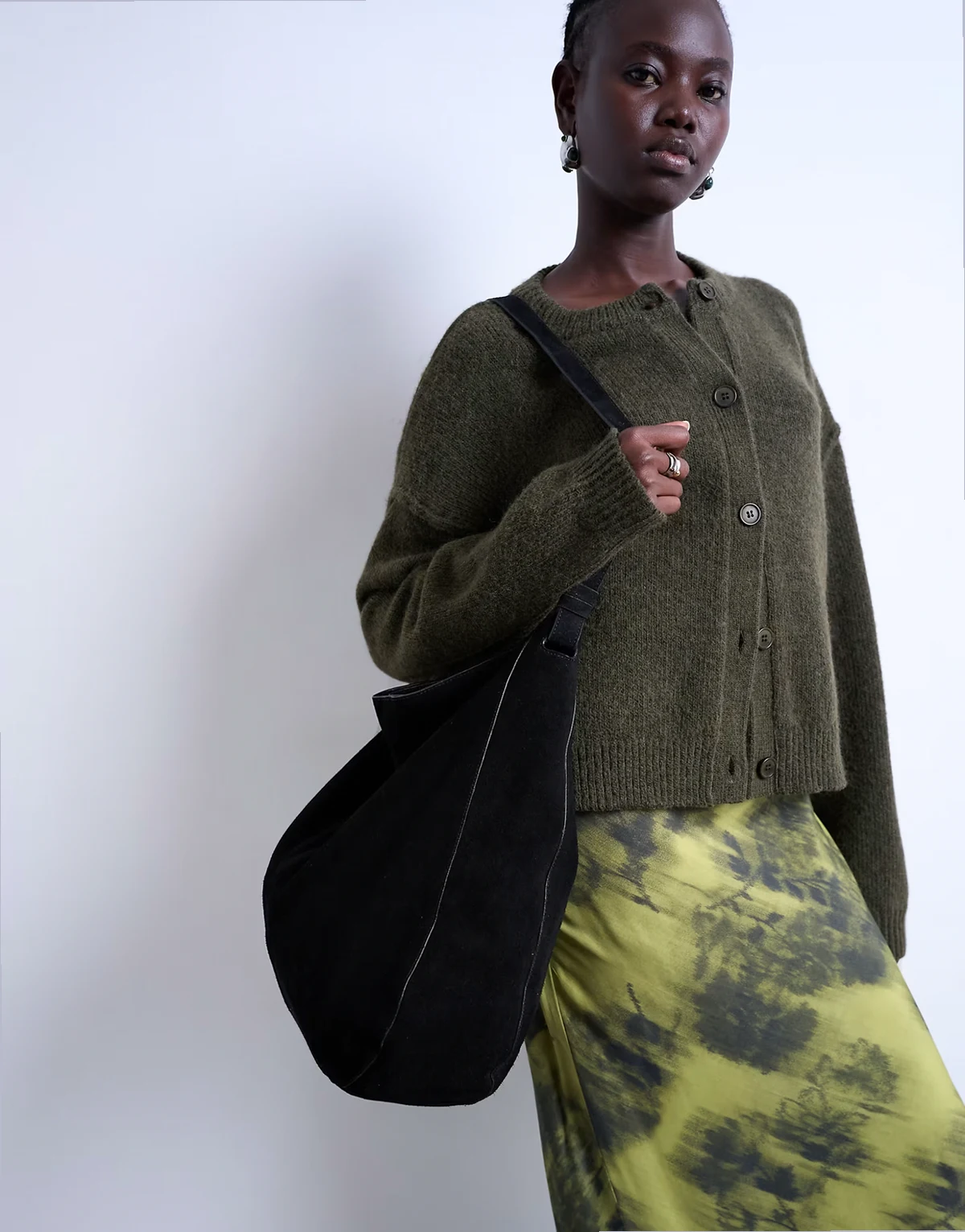 Siobhan real suede leather shoulder bag in black