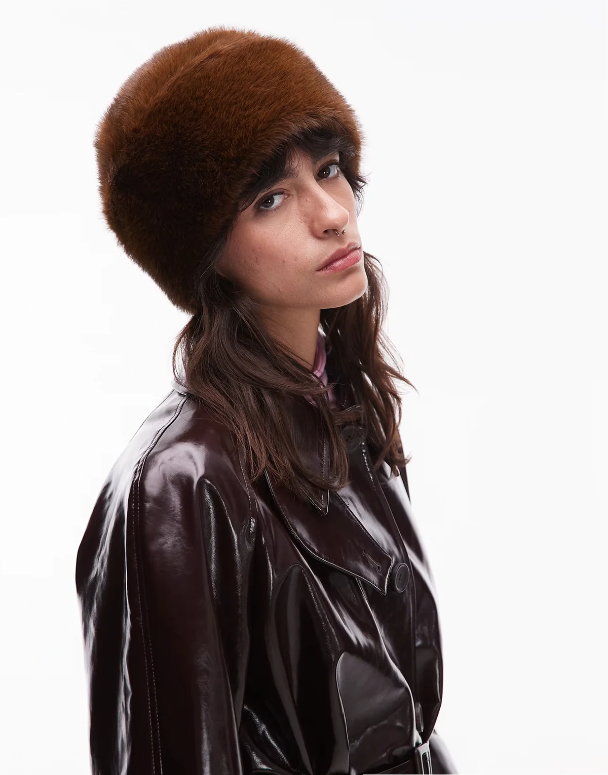 premium soft faux fur hat in dark brown