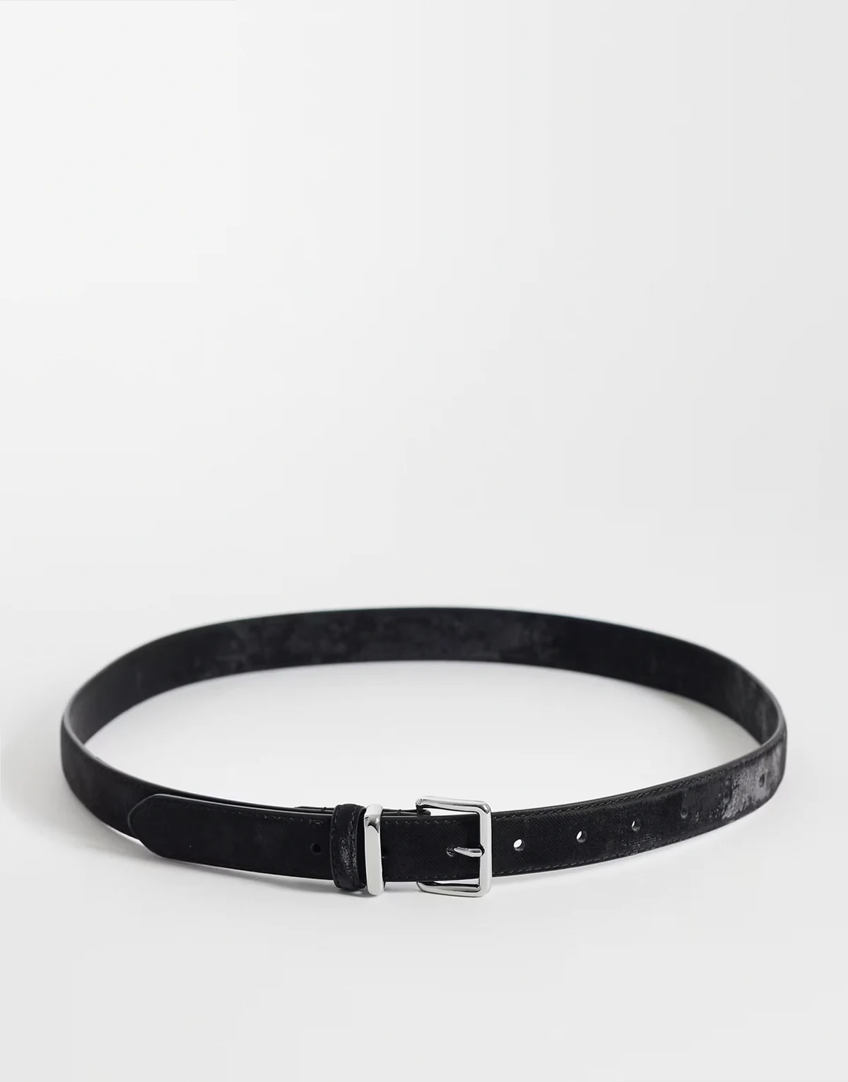 waist and hip square buckle belt in distressed black faux suede
