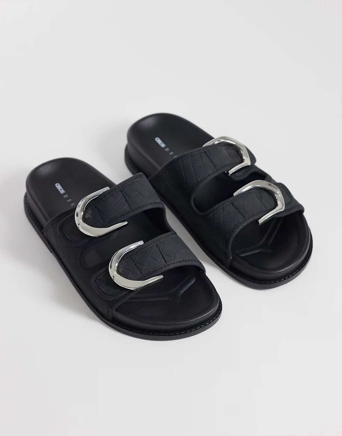 Falcon double buckle footbed sandals in black
