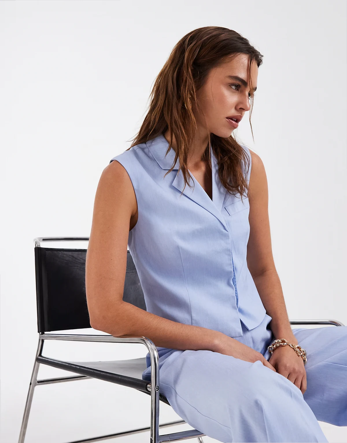 tailored boxy vest in brunnera blue - part of a set