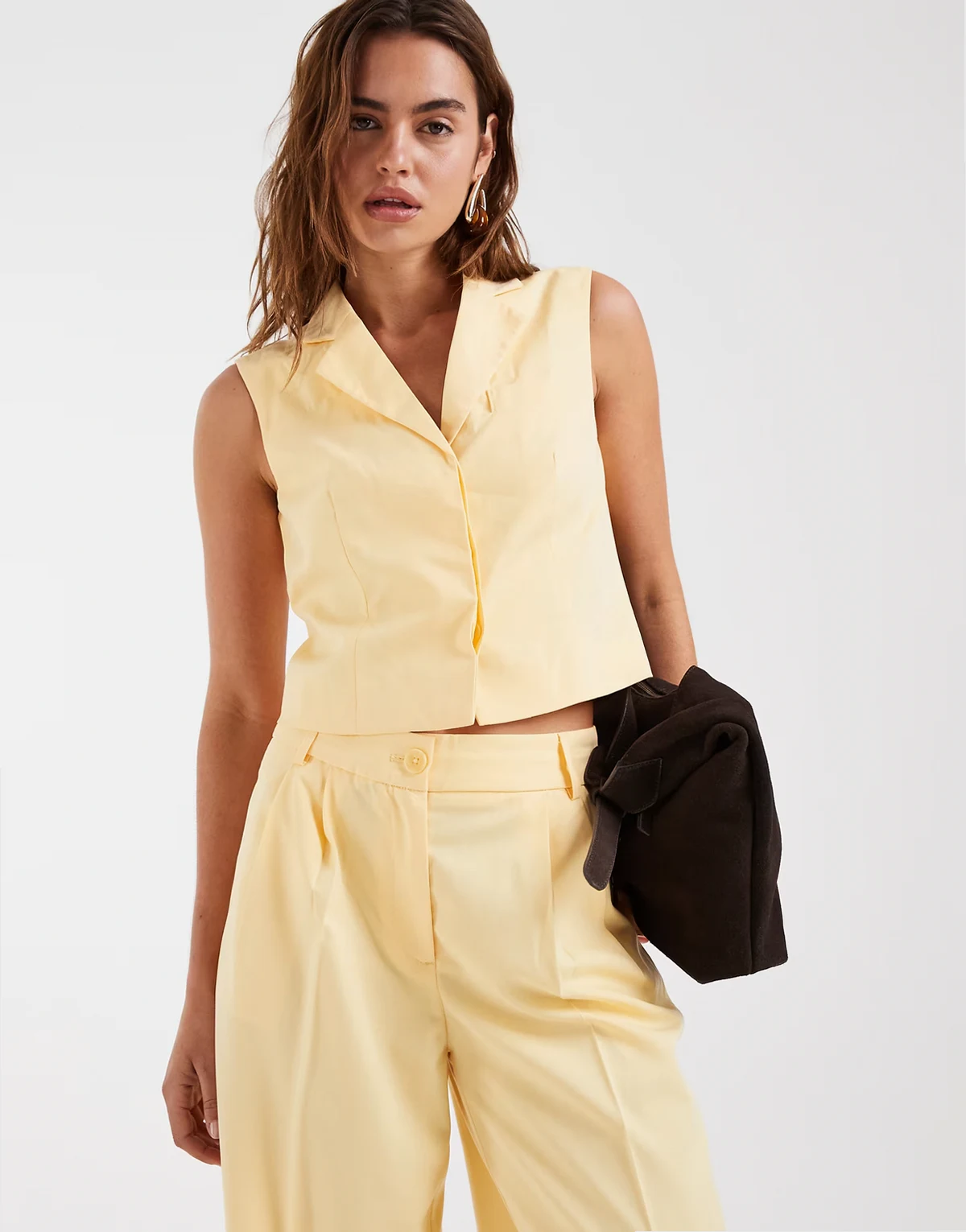 tailored boxy vest in golden yellow - part of a set