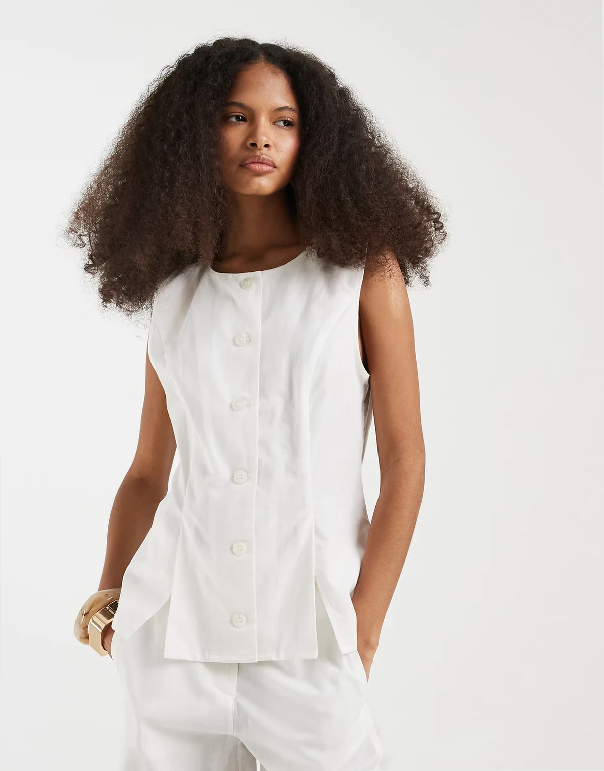 linen blend tailored vest in white - part of a set