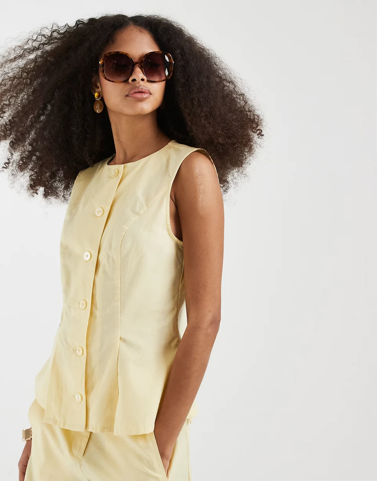 linen blend tailored vest in banana yellow - part of a set