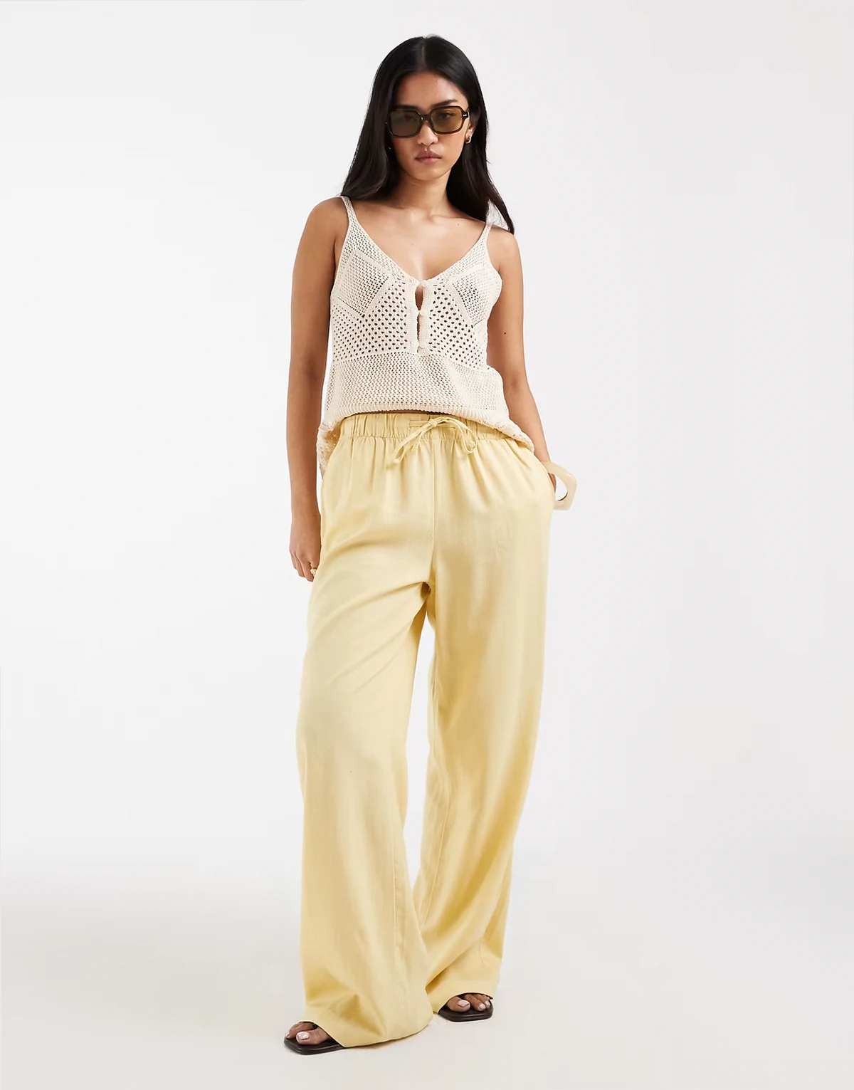 linen blend pull-on pants in pale yellow - part of a set