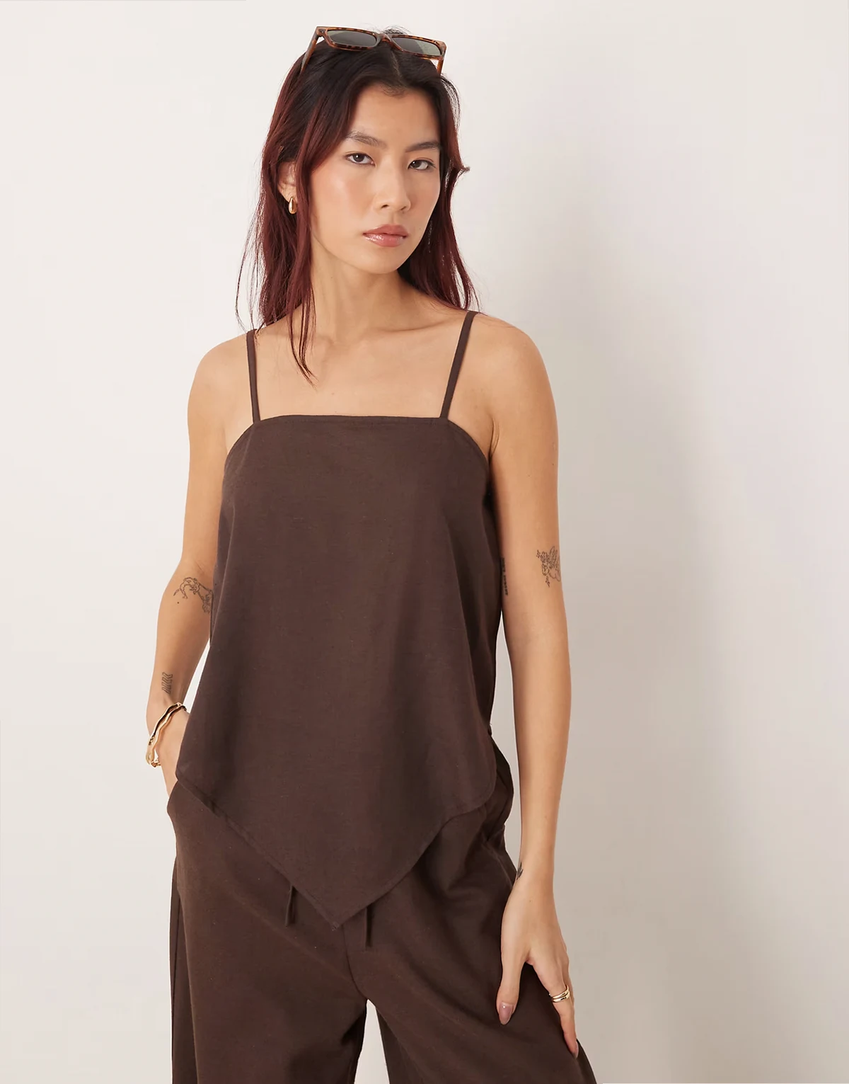Esmee hankerchief style beach top in chocolate brown - part of a set