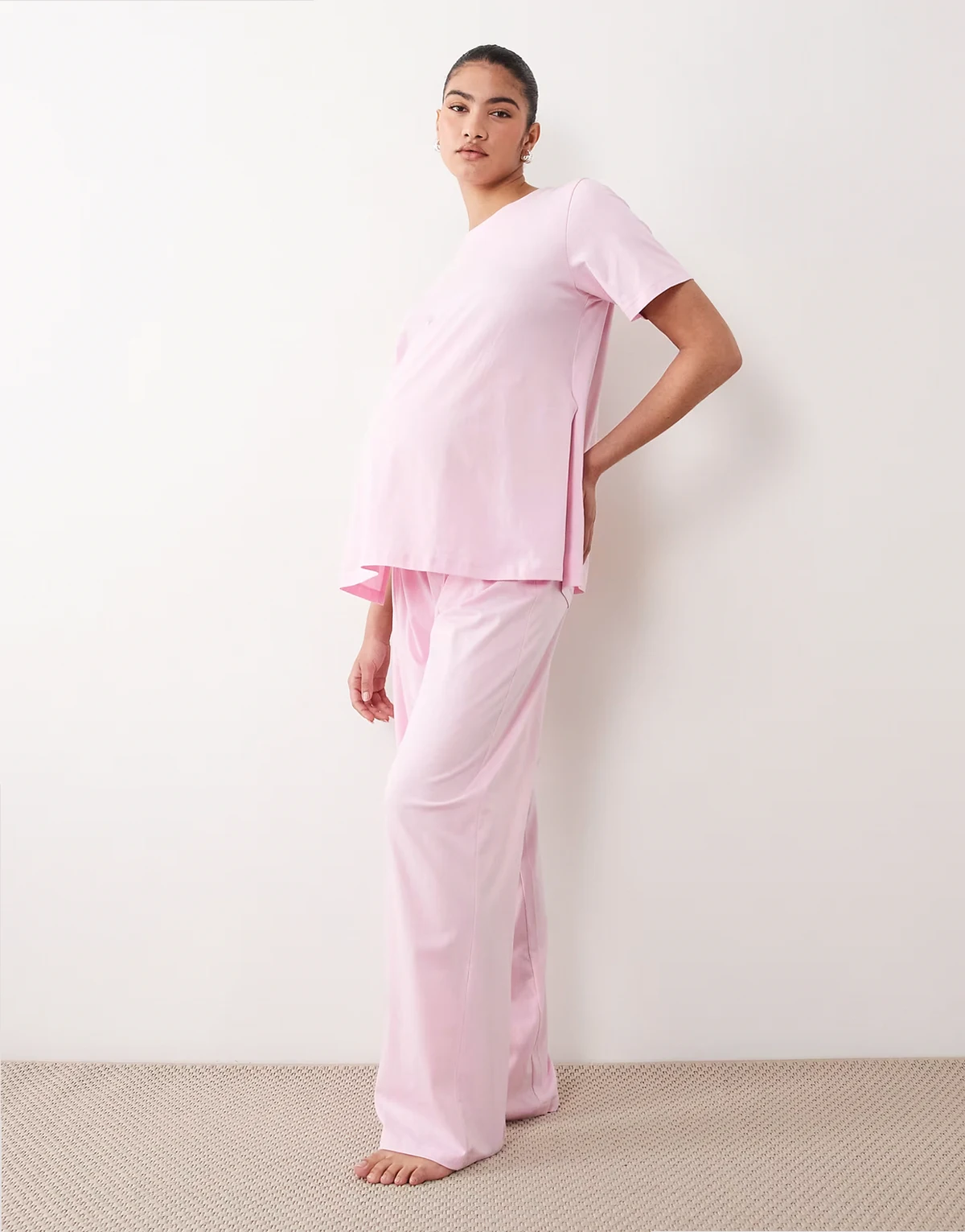 ASOS DESIGN Maternity mix & match cotton pajama pants in candy pink