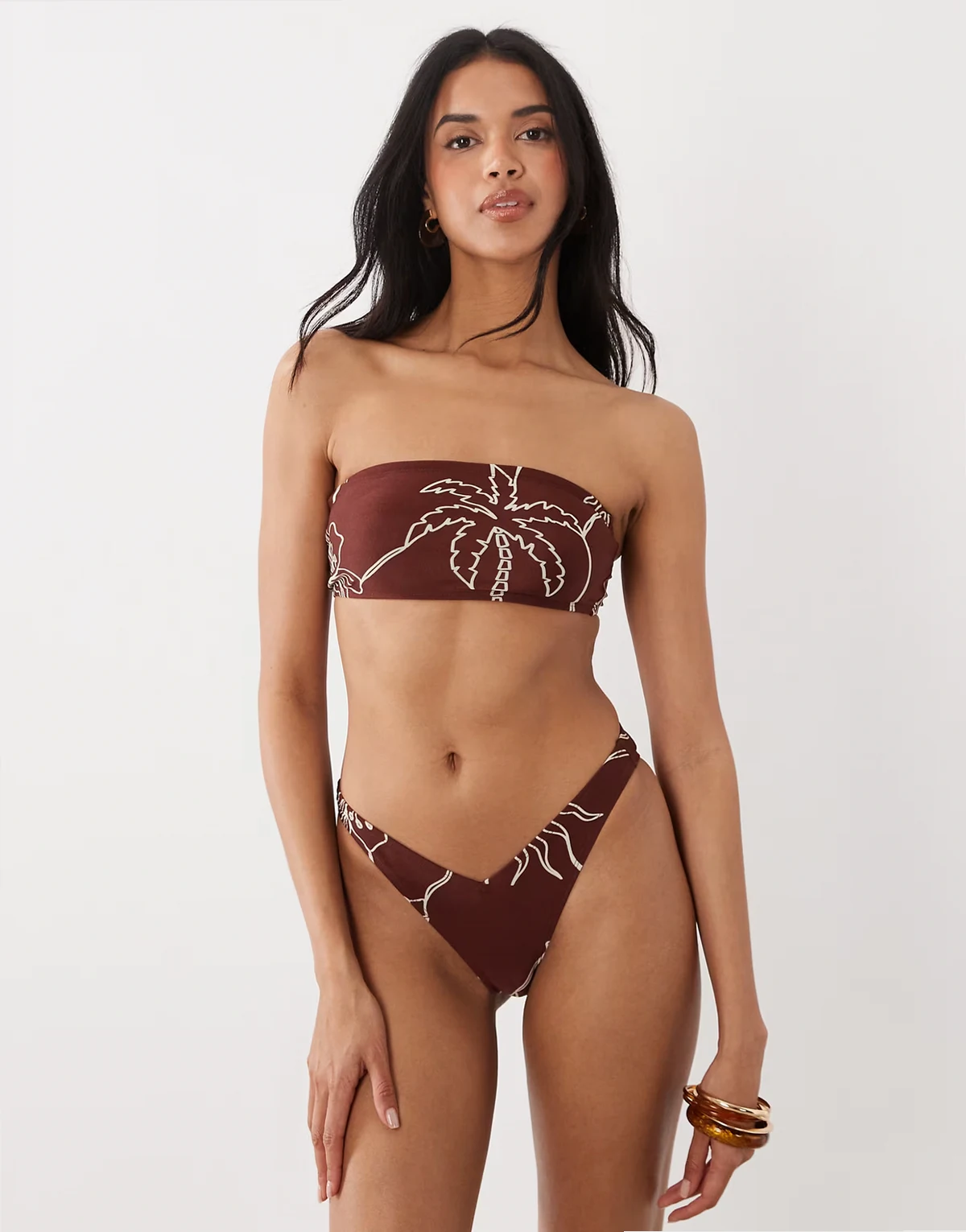 Logan bandeau bikini top in chocolate palm print