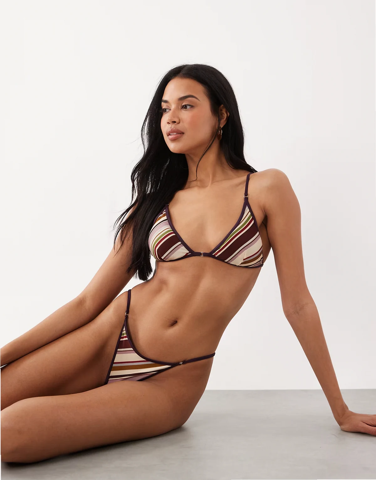 Susie Sue reversible molded padded triangle bikini top in plum stripes