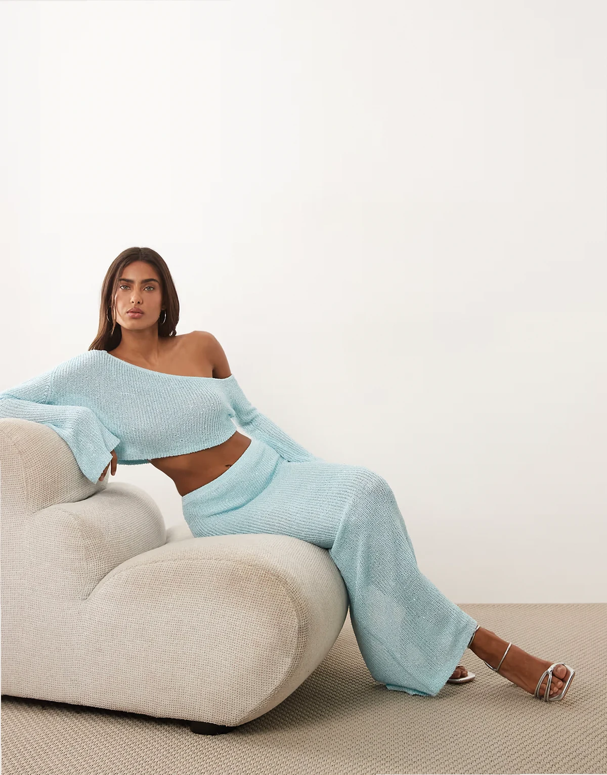 Gigi metallic knit beach maxi skirt in baby blue - part of a set