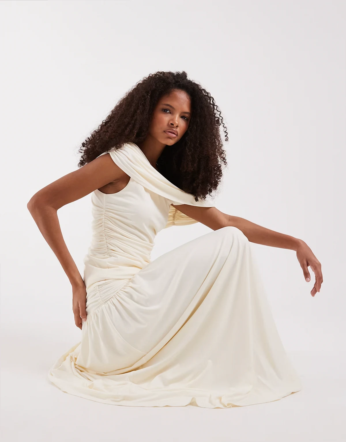 Lydia ruched maxi skirt in cream - part of a set