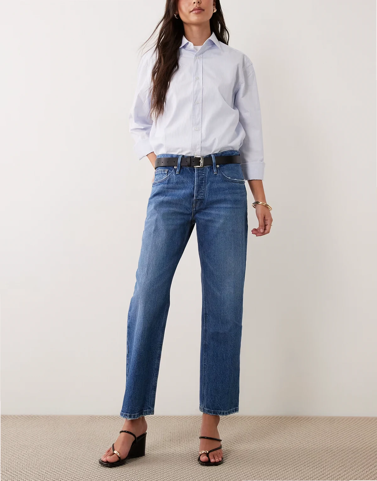 – Good Waist – Ciemnoniebieskie jeansy z prostymi nogawkami do kostki w stylu vintage