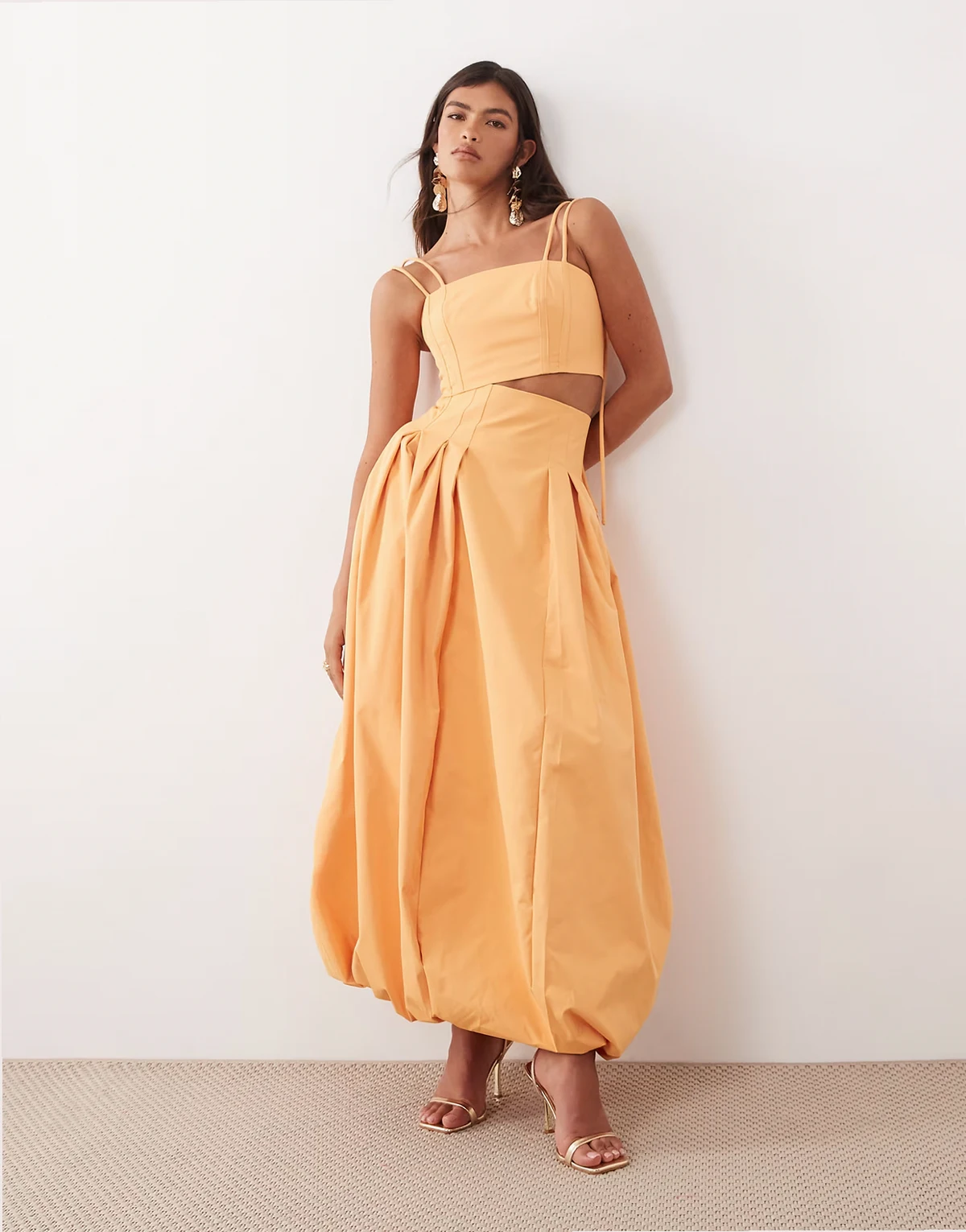 high waisted bubble midi skirt in orange - part of a set