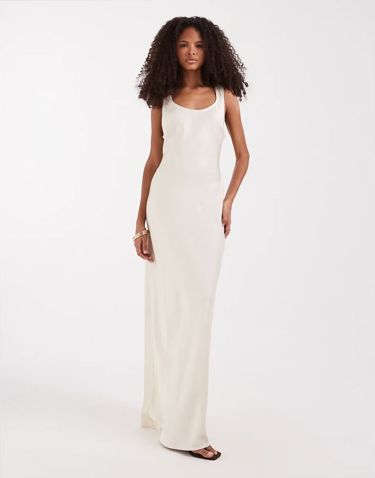 satin racer back maxi slip dress in oyster white