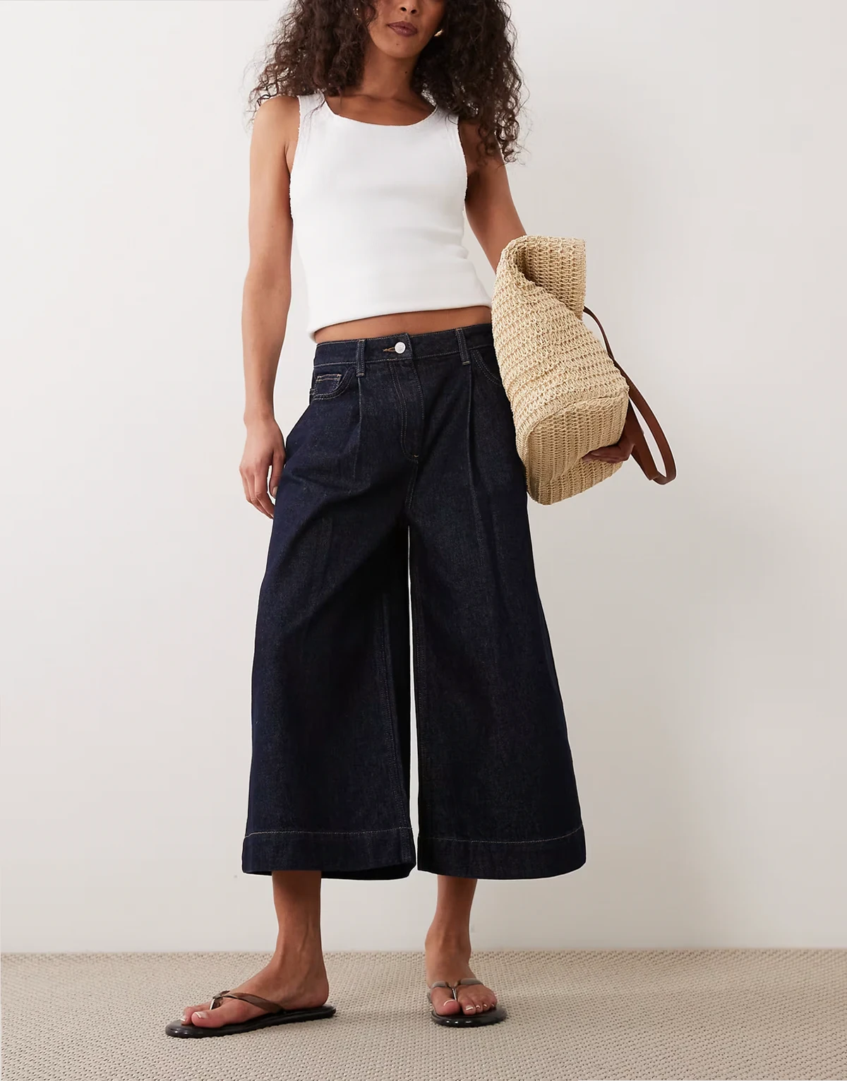 – Jeans-Hosenrock in Indigoblau mit weitem Bein