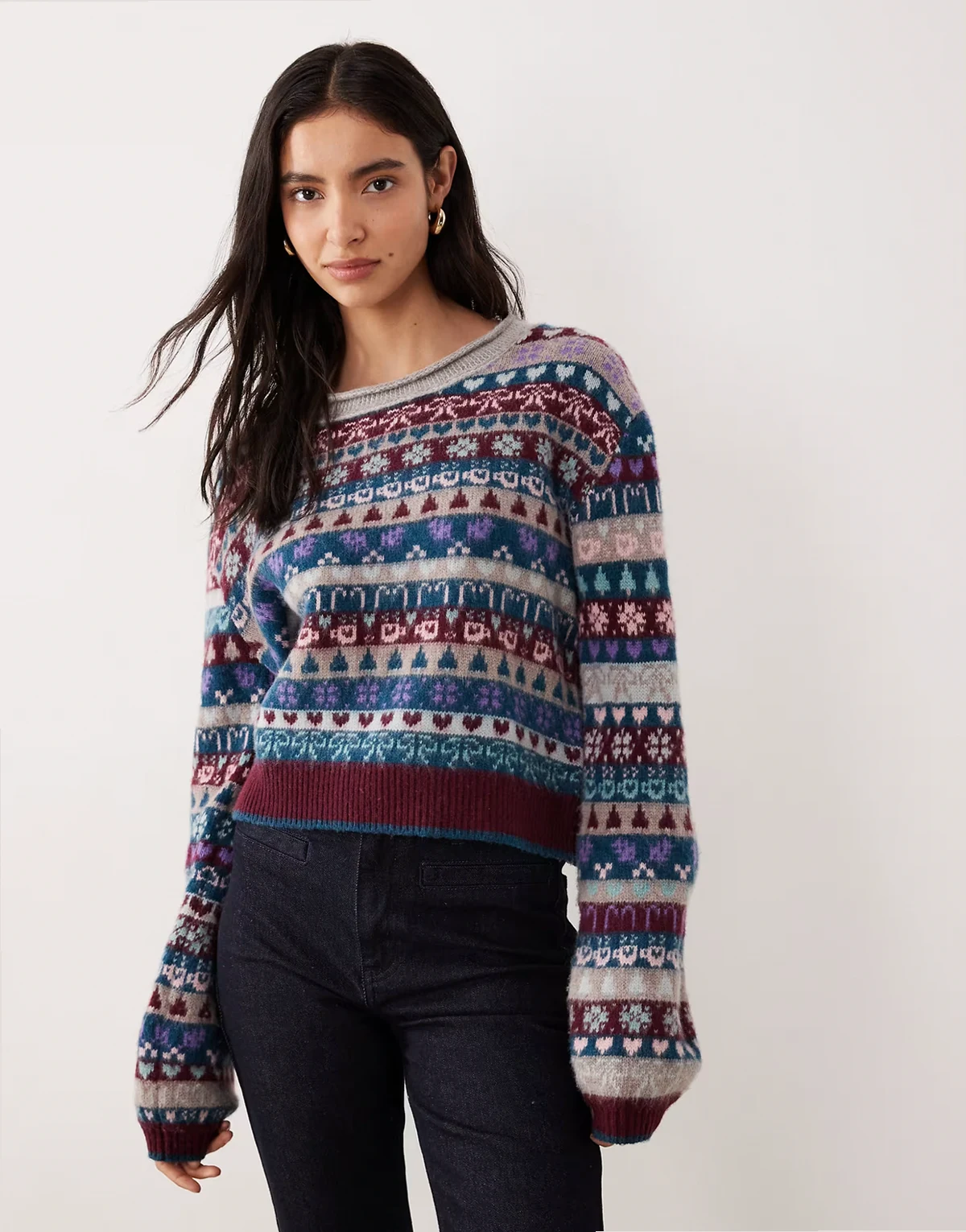 favorite things sweater in frosted wine graphics