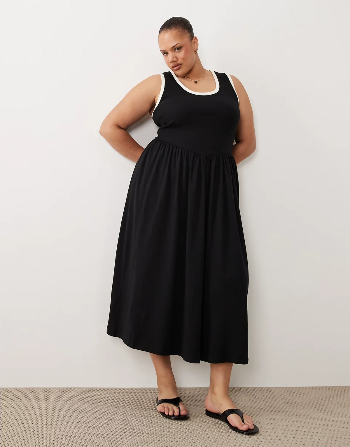 ASOS DESIGN Curve contrast trim midaxi dress in black and white