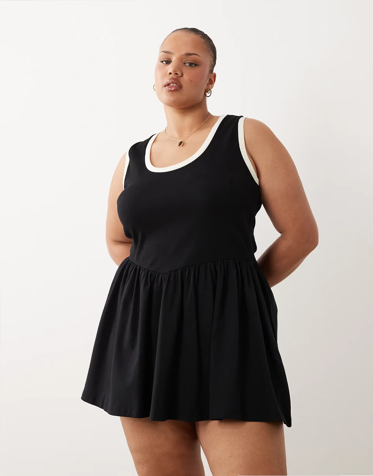 ASOS DESIGN Curve contrast trim mini dress in black and white