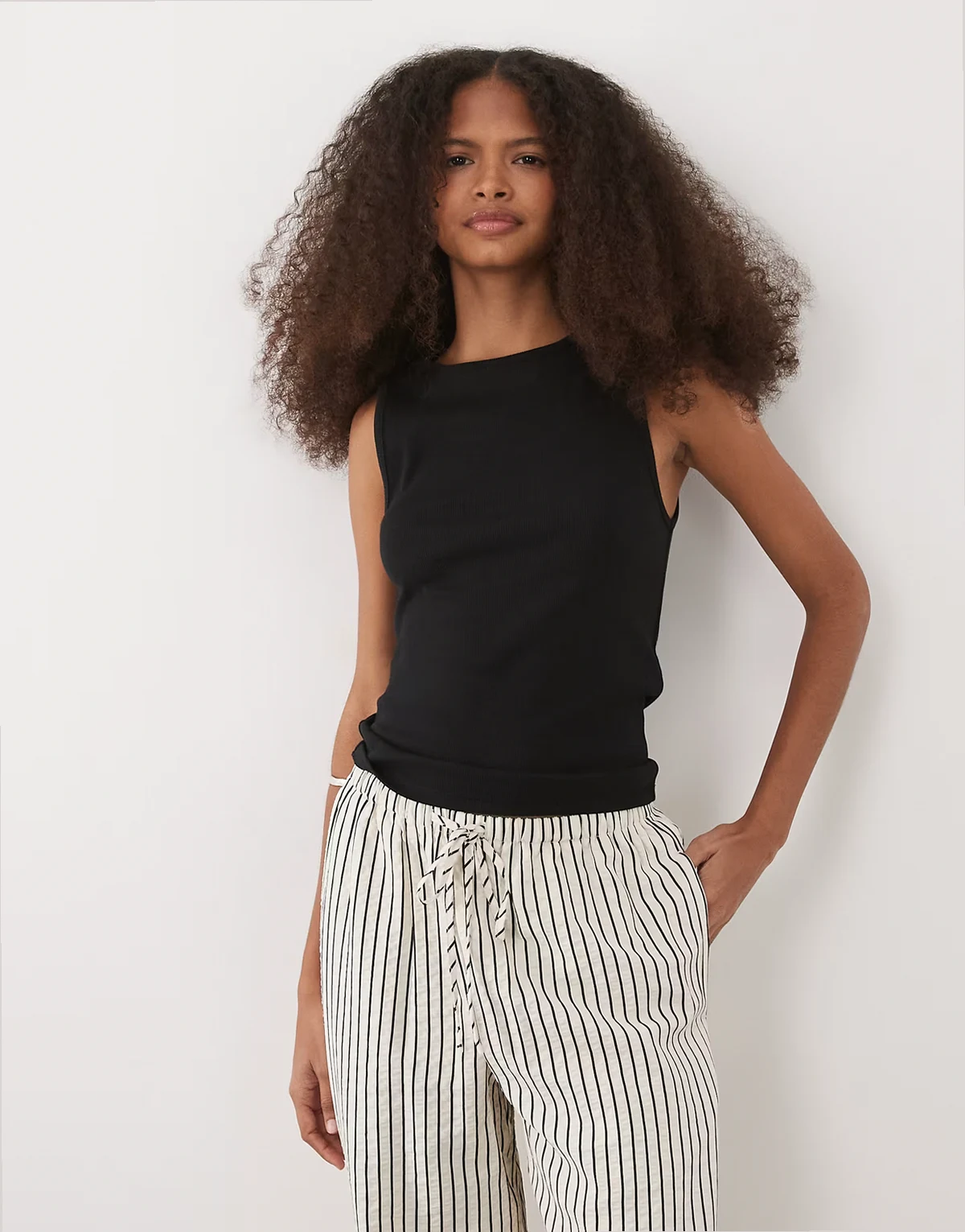 cotton rich ribbed racer tank top in black