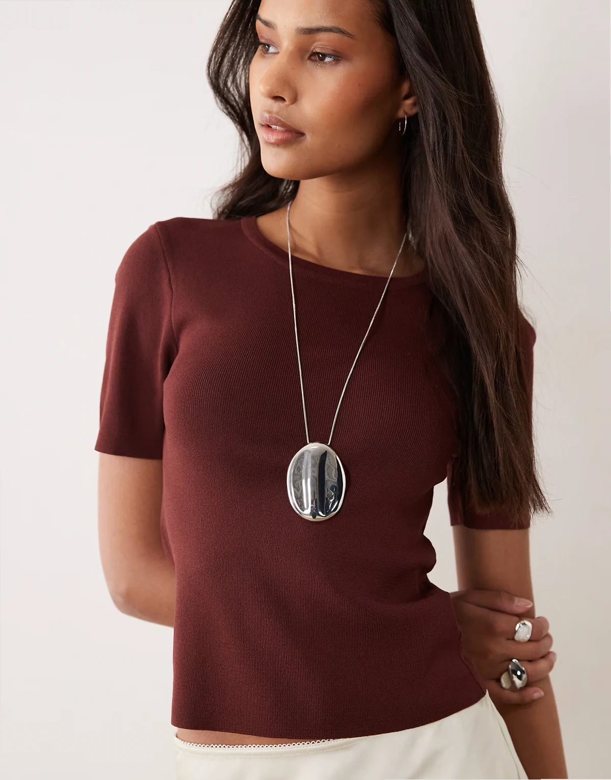 compact knit shrunken tee in chocolate
