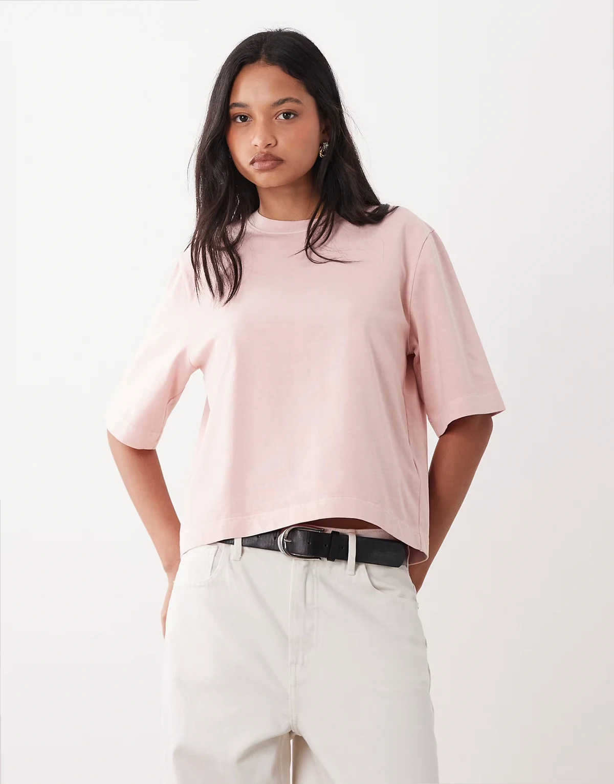 – Schweres, kastiges T-Shirt aus reiner Baumwolle in Rosa