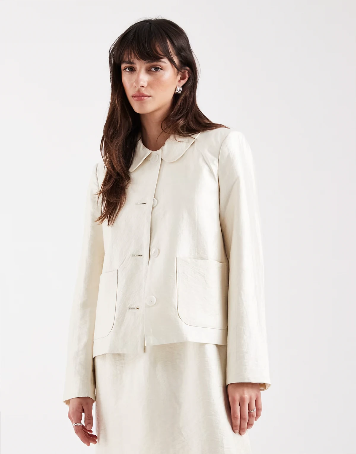 pocketed front short jacket in white shimmer - part of a set