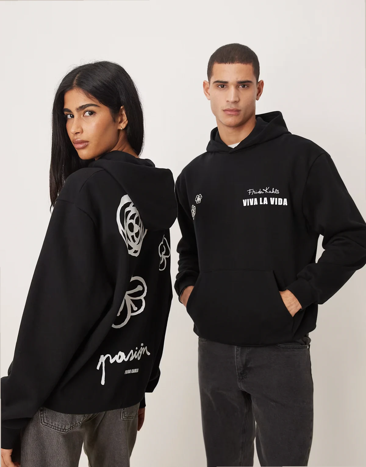 Unisex relaxed hoodie with back prints in black