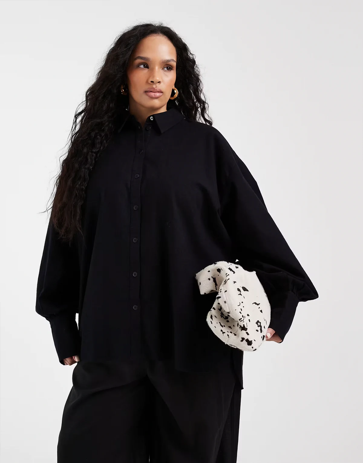 ASOS DESIGN Curve linen look shirt in black