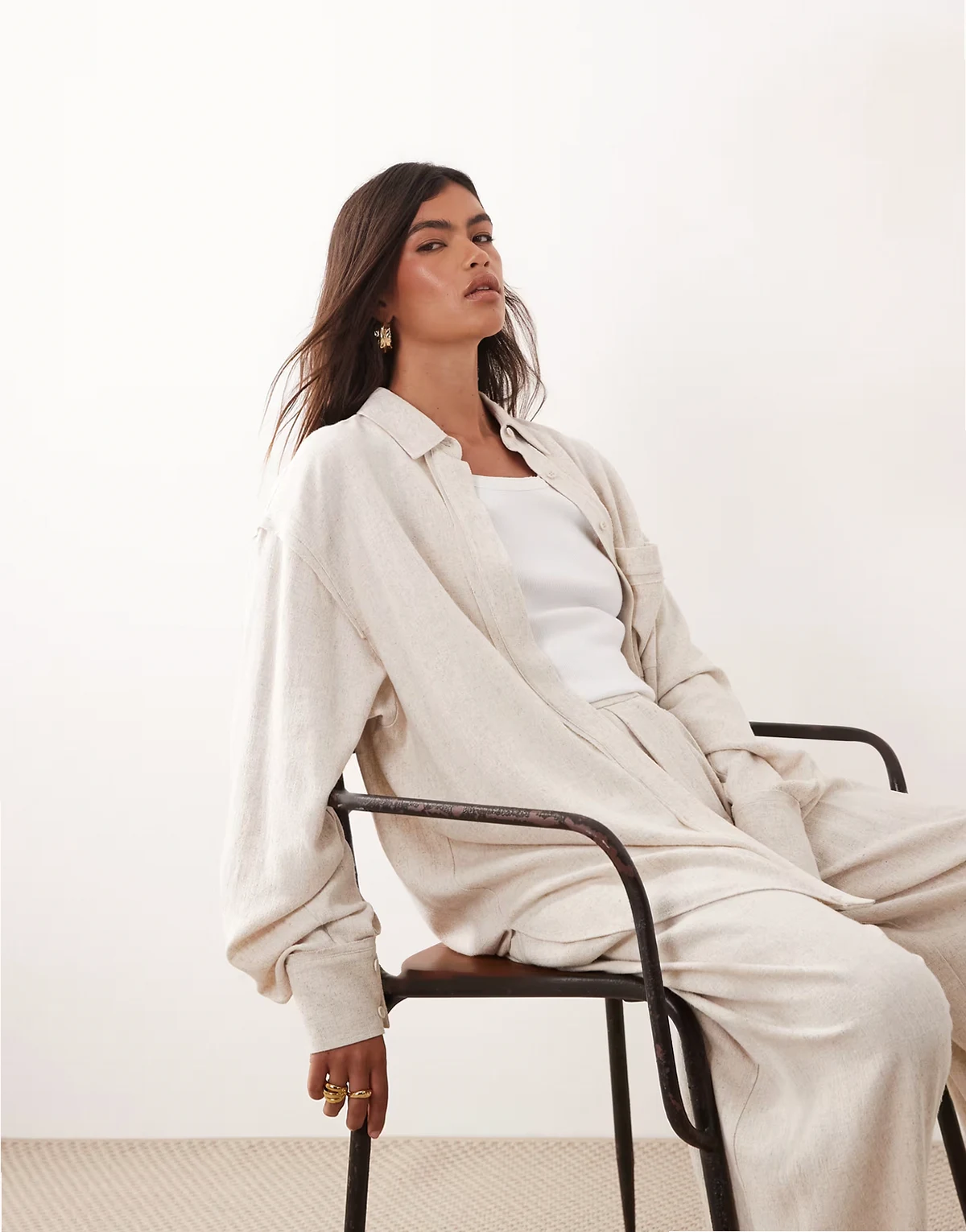 linen blend oversized cargo pocket shirt in white - part of a set