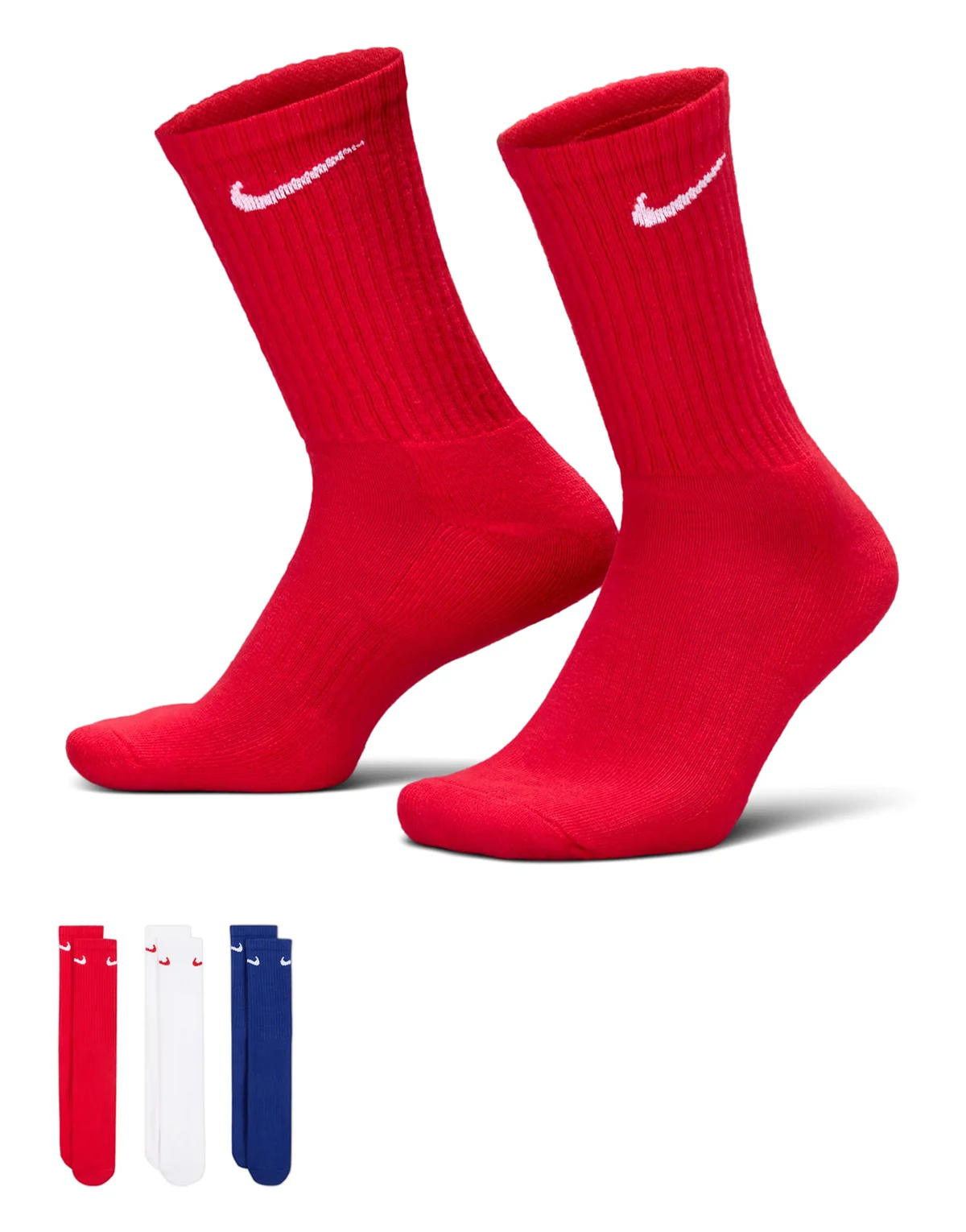 Everyday Cushioned 3 pack socks in red, blue and white