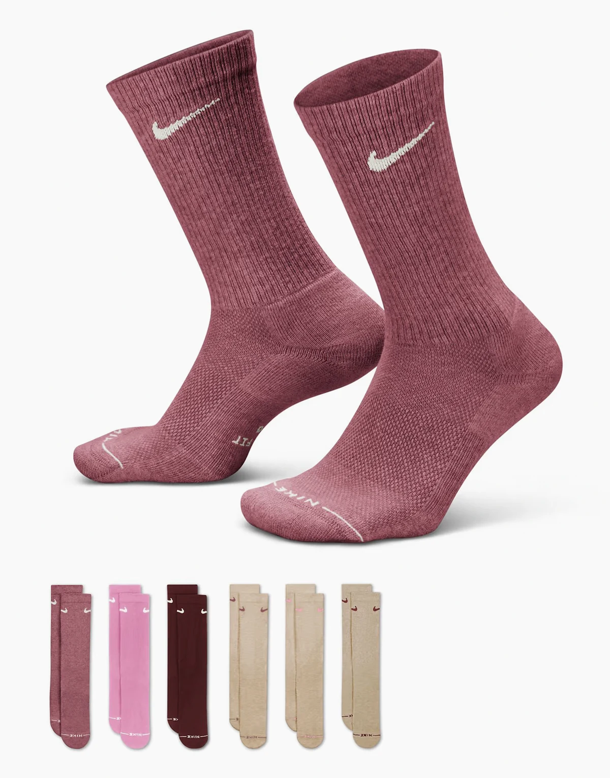 Everyday Plus 6 pack crew socks in pink and beige