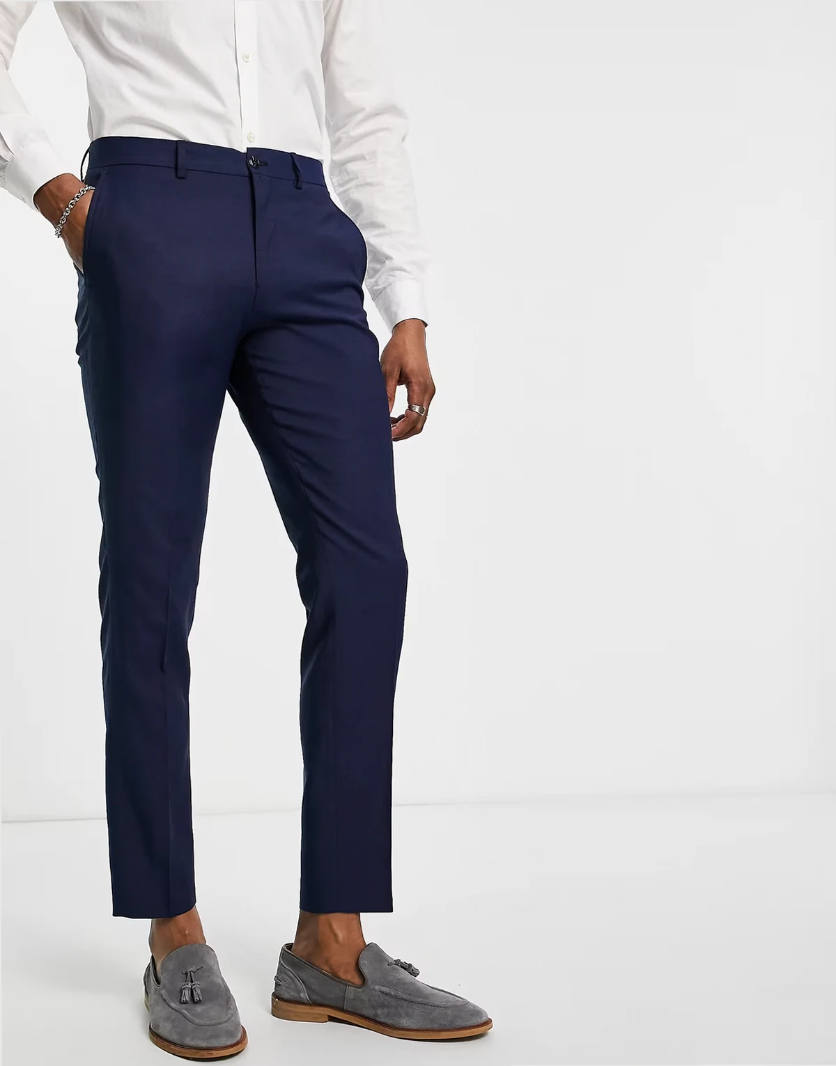 Premium slim fit stretch suit pants in dark navy